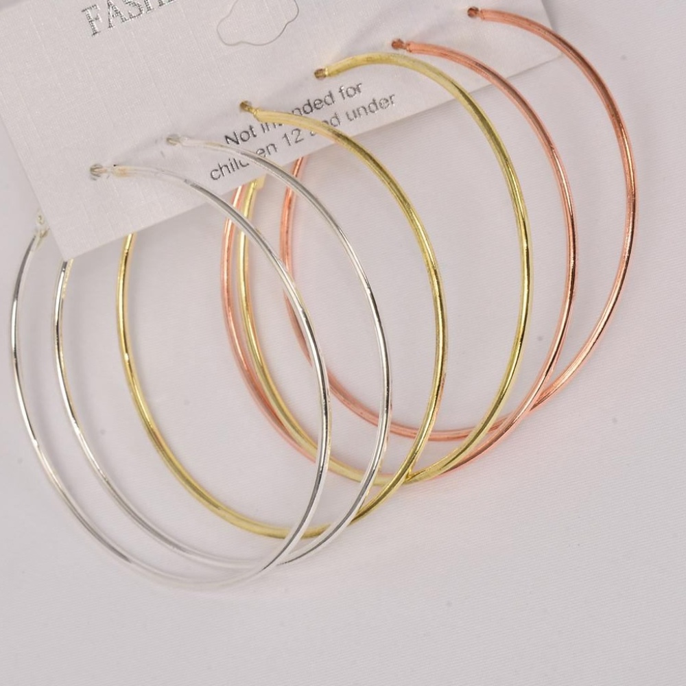 Earrings 3 Pair Metal Loops Triton Color Mix